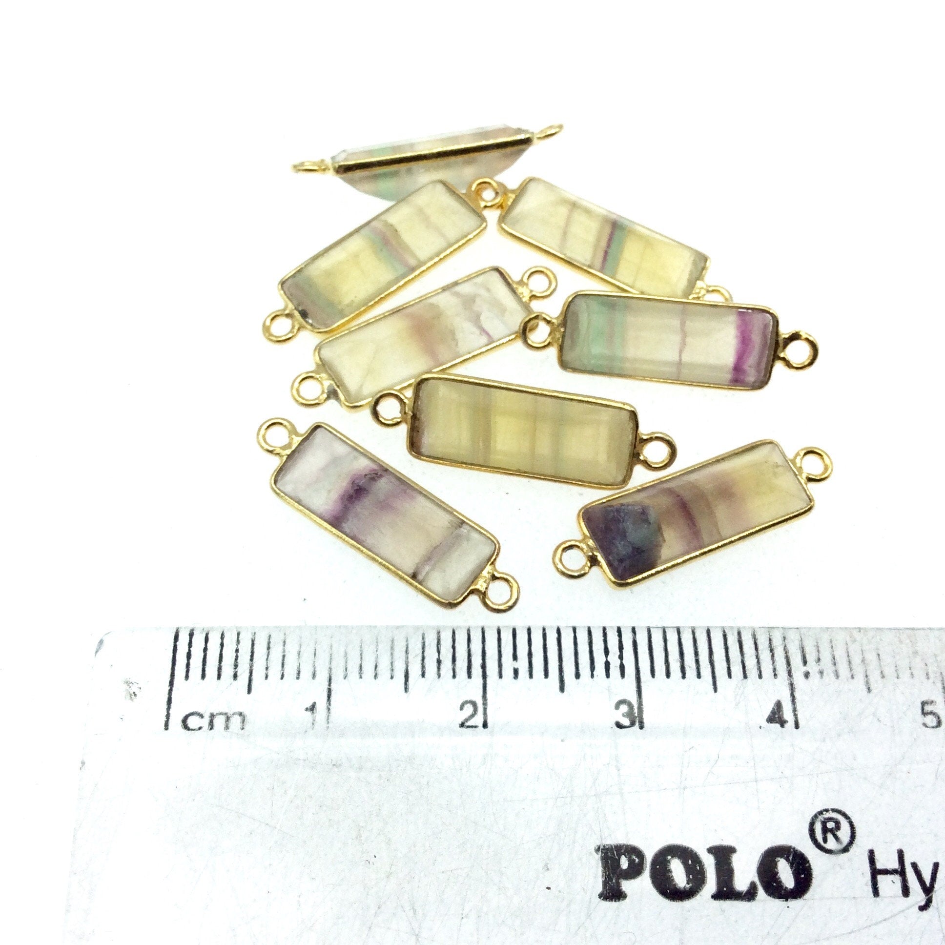 Yellow Fluorite Bezel | Gold Vermeil Faceted Cut Stone Rectangle Shaped Bezel Connector - Measuring 5mm x 15mm - Sold Per Piece