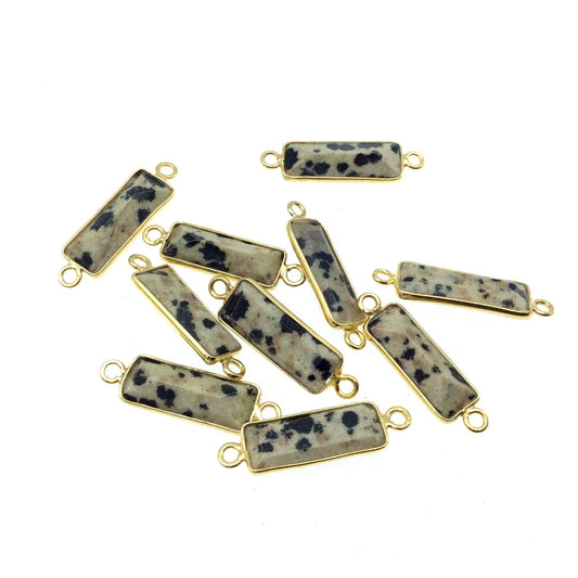 Gold Vermeil Faceted Cut Stone Rectangle Shaped Dalmatian Jasper Bezel Connector- Measuring 5mm x 15mm - Sold Per Piece