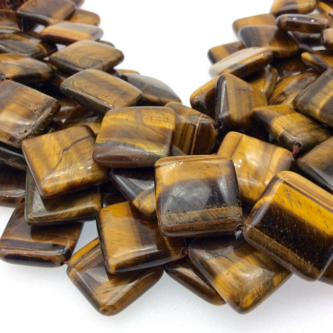 Smooth Tiger Eye Flat Diamond Shaped Beads - Measuring 18mm x 18mm - 16" Strand (Approximately 18 Beads) - Natural Gemstone Bead Strand