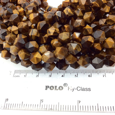 10mm Faceted Yellow Tiger Eye Lantern Shape Beads - 14.5" Strand (Approximately 38 Beads) - Natural Hand-Strung Gemstone Bead Strand