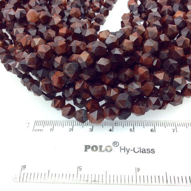 8mm Faceted Red Tiger Eye Lantern Shape Beads - 14.5" Strand (Approximately 50 Beads) - Natural Hand-Strung Gemstone Bead Strand