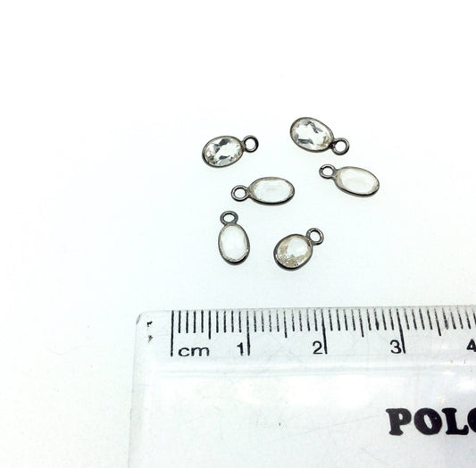 BULK LOT - Pack of Six (6) Gunmetal Vermeil Pointed/Cut Stone Faceted Oval Shaped Natural Clear Quartz Bezel Pendants - Measures 4mm x 6mm