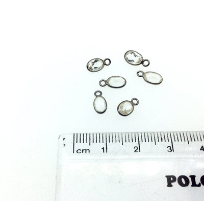 BULK LOT - Pack of Six (6) Gunmetal Vermeil Pointed/Cut Stone Faceted Oval Shaped Natural Clear Quartz Bezel Pendants - Measures 4mm x 6mm
