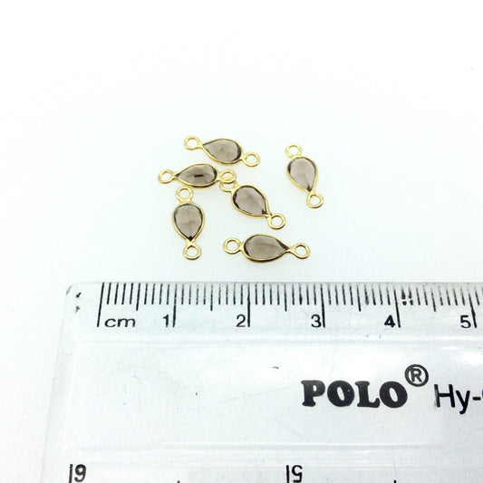 BULK LOT - Pack of Six (6) Gold Vermeil Pointed/Cut Stone Faceted Teardrop Shaped Clear Smoky Quartz  Bezel Connectors  Measures 4mm x 6mm