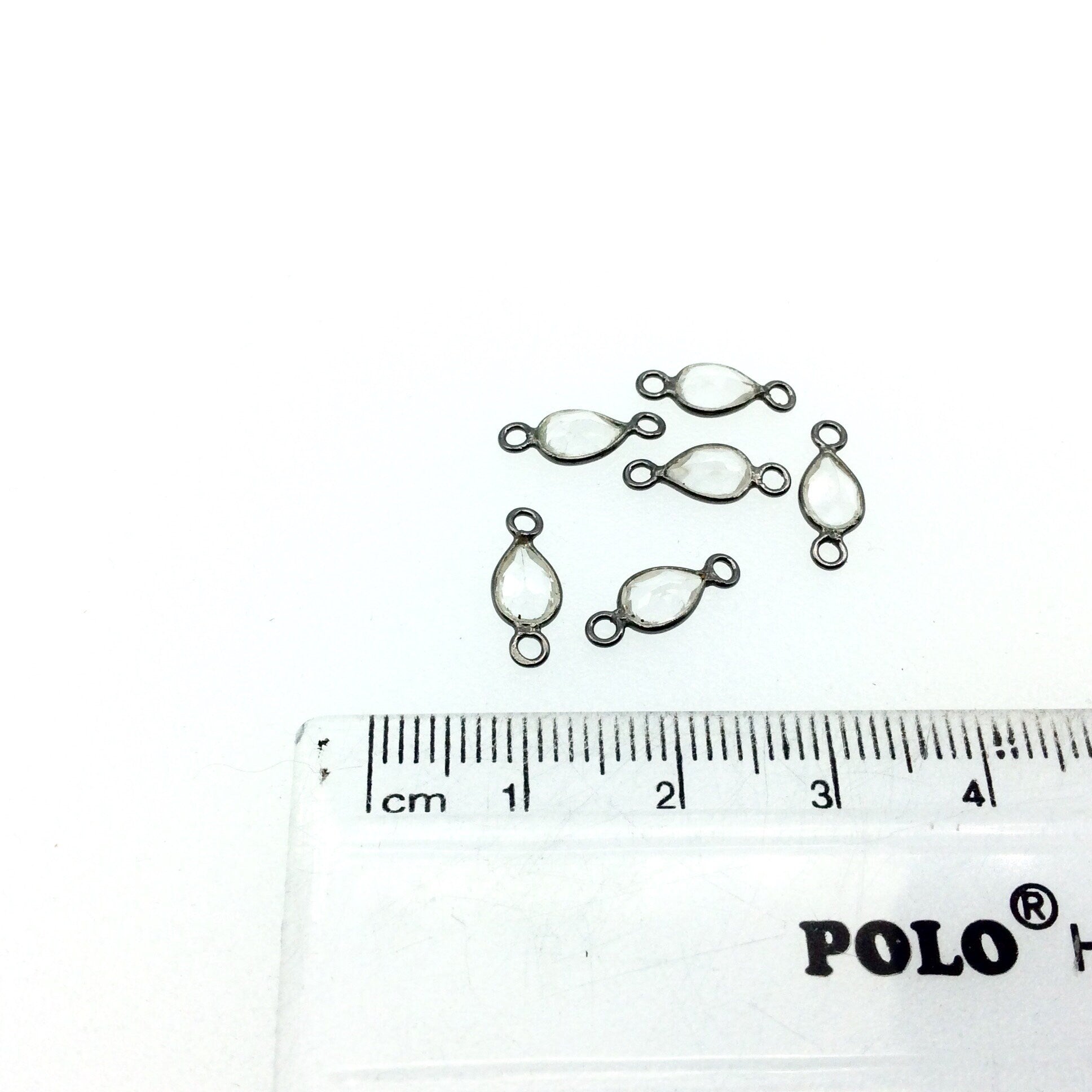 BULK PACK of Six (6) Gunmetal Sterling Silver Pointed/Cut Stone Faceted Teardrop Shaped Clear Quartz Bezel Connectors - Measuring 4mm x 6mm