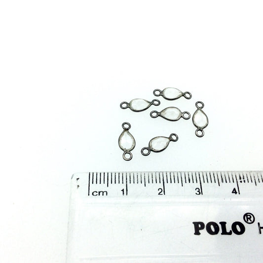 BULK PACK of Six (6) Gunmetal Sterling Silver Pointed/Cut Stone Faceted Teardrop Shaped Clear Quartz Bezel Connectors - Measuring 4mm x 6mm