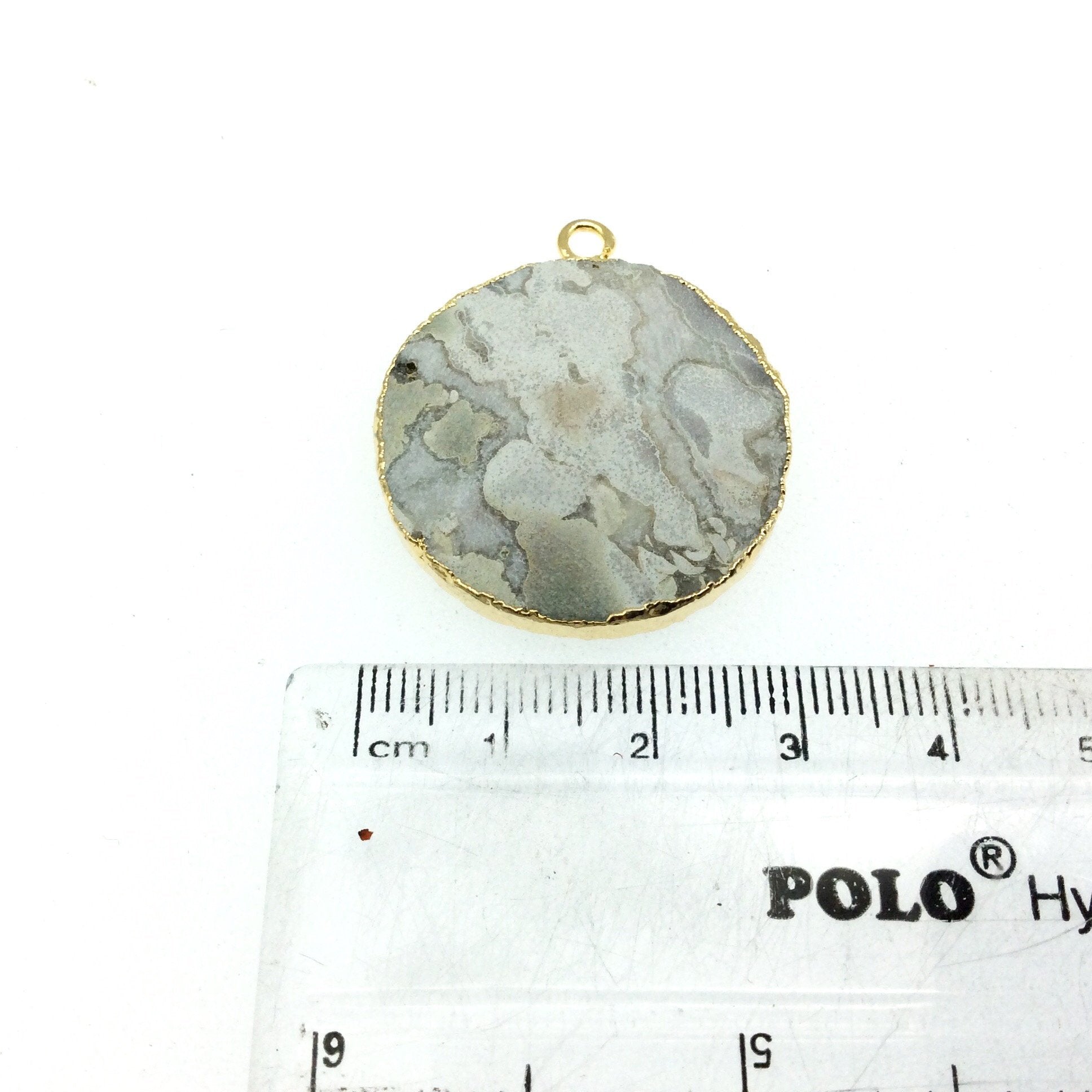 Medium Gold Electroplated Fossil Coral Faceted Round/Coin Shaped Pendant - Measures 22-30mm approx. - Sold Individually, Random