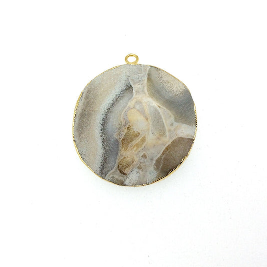 Large Gold Electroplated Fossil Coral Faceted Round/Coin Shaped Pendant - Measures 35-40mm approx. - Sold Individually, Random