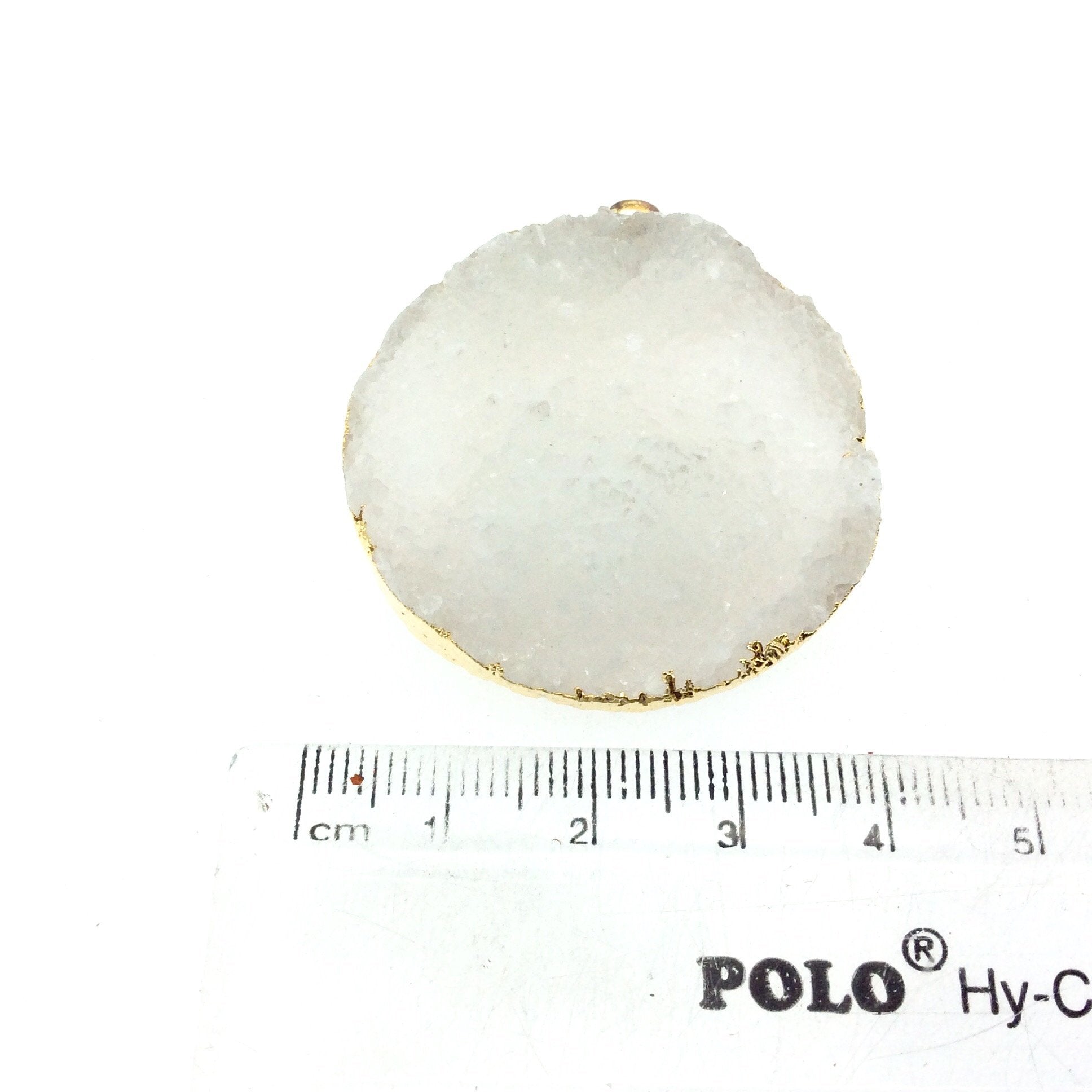 Large Gold Electroplated Natural Druzy Agate  Faceted Round/Coin Shaped Pendant - Measures 35-40mm approx. - Sold Individually, Random
