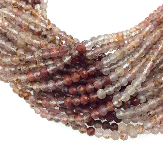 3mm Red Rutilated Quartz Faceted Round Beads