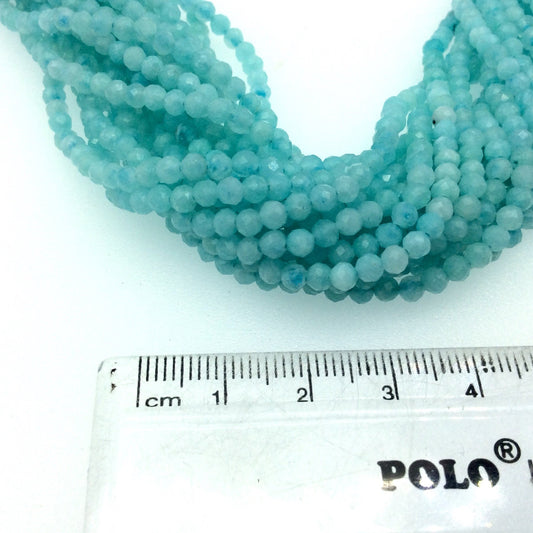 Holiday Special! 3mm x 3mm Faceted Natural Enhanced Aqua Blue Amazonite Round Beads - Sold per 13" Strand (Approx. 107 Beads)