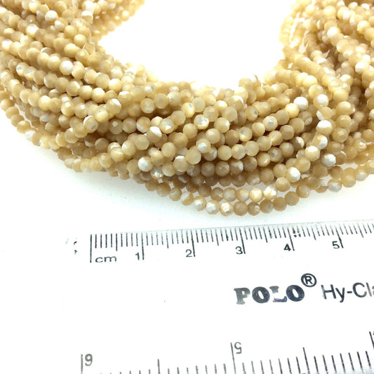 Holiday Special! 3mm x 3mm Faceted Natural Golden Mother of Pearl Round Beads - 13" Strand (~ 114 Beads)