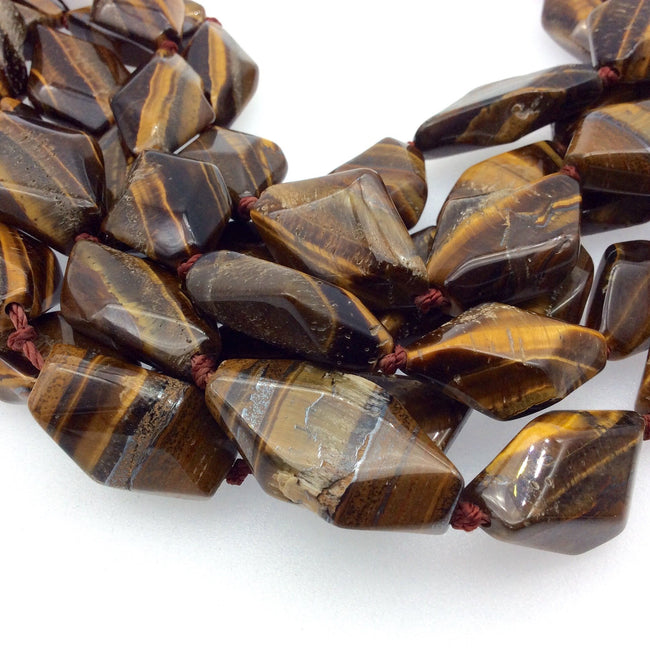 Faceted Rustic Golden Brown Tiger Eye Freeform Diamonds Shaped Beads ~16mm x 28mm - 15.75" Strand (~12Beads) - Natural Gemstone Bead Strand