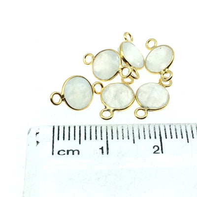 Moonstone 14k Gold Vermeil Bezel Connector - Cut Stone Faceted Round Bracelet Link - 6mm - BULK PACK of Six - Permanent Jewelry Supplies