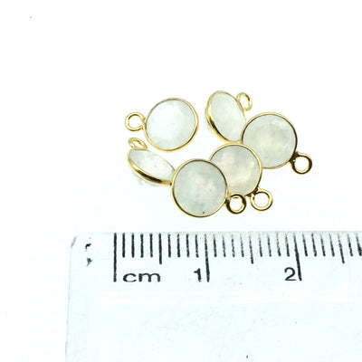 BULK PACK of Six (6) Gold Sterling Silver Pointed/Cut Stone Faceted Round/Coin Shaped Moonstone Bezel Pendants - Measuring 6mm x 6mm