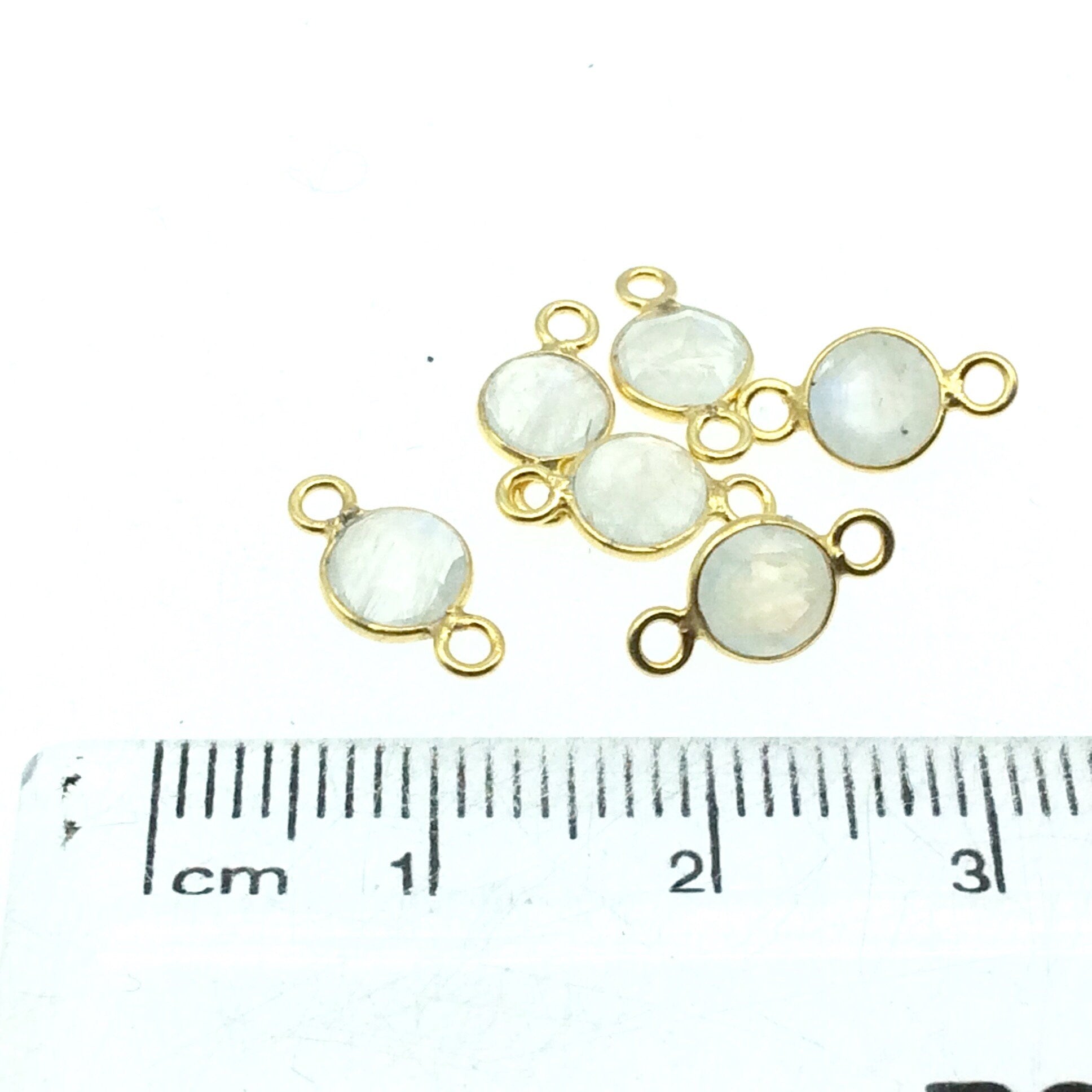 Moonstone Bezel Connector for Jewelry - 5mm Round - Permanent Jewelry Supply - 14k Gold Vermeil Bracelet Link - BULK PACK of Six