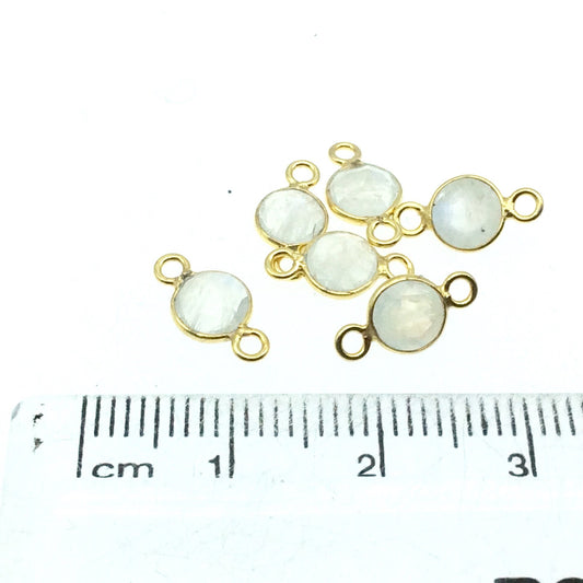 Moonstone Bezel Connector for Jewelry - 5mm Round - Permanent Jewelry Supply - 14k Gold Vermeil Bracelet Link - BULK PACK of Six
