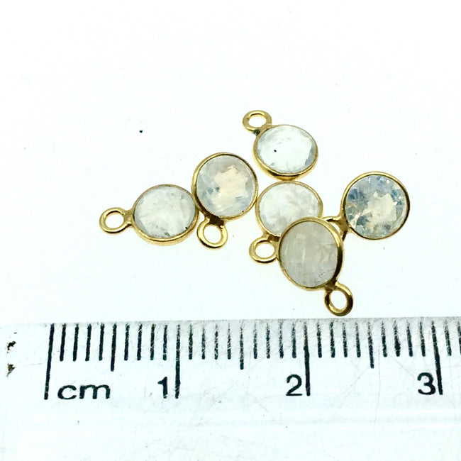 BULK PACK of Six (6) Gold Sterling Silver Pointed/Cut Stone Faceted Round/Coin Shaped Moonstone Bezel Pendants - Measuring 5mm x 5mm