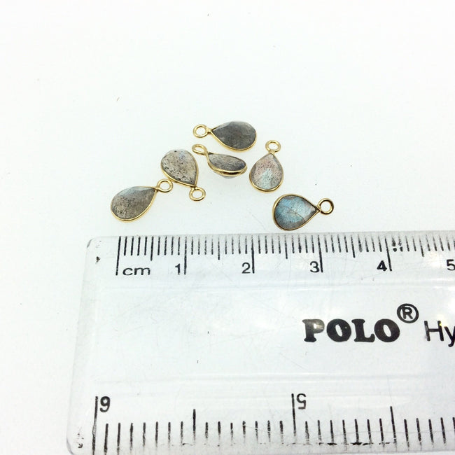 BULK LOT - Pack of Six (6) Gold Sterling Silver Pointed/Cut Stone Faceted Teardrop Shaped Labradorite Bezel Pendants-Measuring 5mm x 7mm