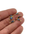BULK LOT-Pack of Six (6) Gold Sterling Silver Pointed/Cut Stone Faceted Teardrop Shaped Labradorite Bezel Connectors Measuring 5mm x 7mm