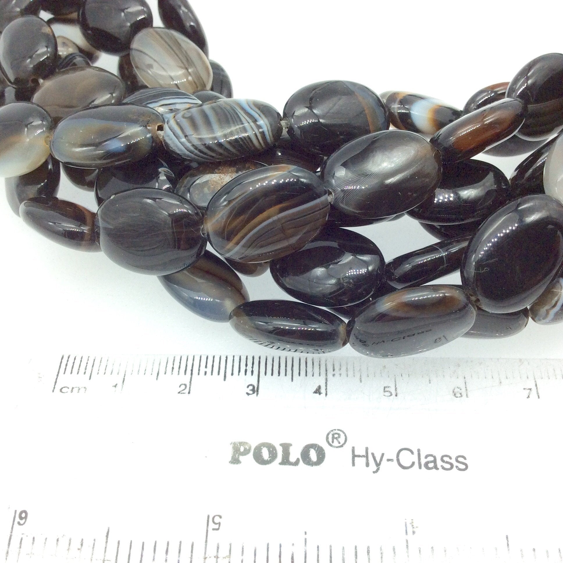 Natural Black/Brown/Gray Banded Agate Oval Beads - 15.5" Strand (Approx. 22 Beads) - Approx. 13mm x 18mm  - Sold by the Strand