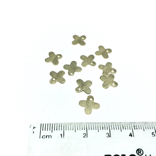 10mm Gold Brushed Finish Blank Quatrefoil Shaped Plated Copper Components - Sold in Pre-Counted Bulk Packs of 10 Pieces