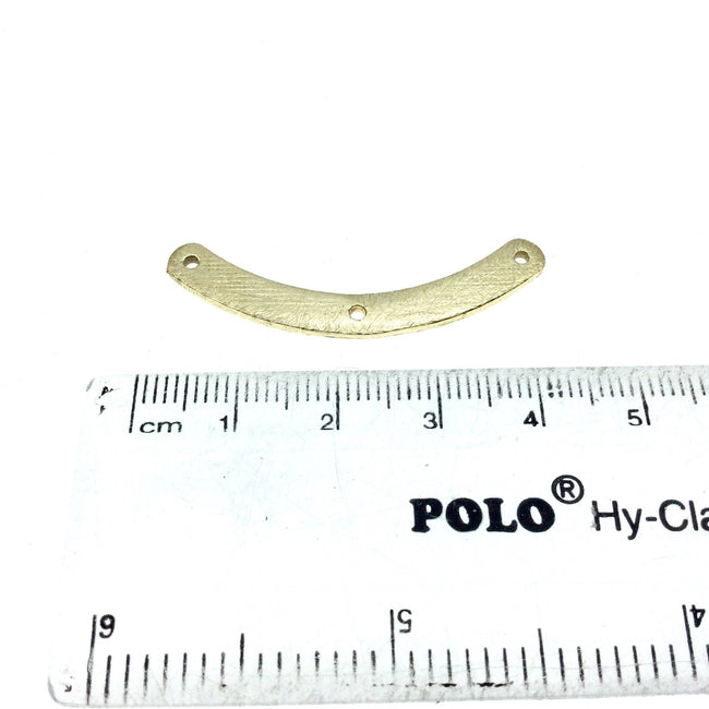 5mm x 40mm Gold Brushed Curved Shaped Connector with 3 Holes Plated Copper Components - Sold in Pre-Counted Bulk Packs of 10 Pieces