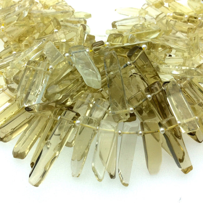 Graduated Lemon Citrine Flat Stick Beads - 16.5" Strand (Approx. 44 Beads) - Measuring 6-8mm x 12-35mm - Natural Semi-Precious Gemstone