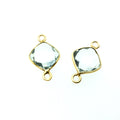 Gold Finish Faceted Diamond Shaped Glacier Green Quartz Bezel Connector (two rings) - Measures 9mm x 9mm - Natural Semi-precious Gemstone