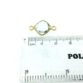 Gold Finish Faceted Diamond Shaped Glacier Green Quartz Bezel Connector (two rings) - Measures 9mm x 9mm - Natural Semi-precious Gemstone