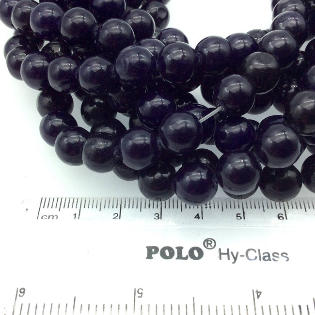 10mm Smooth Dyed Dark Purple Natural Jade Round/Ball Shape Beads with 1mm Beading Holes - Sold by 14.5" Strands (Approximately 37 Beads)