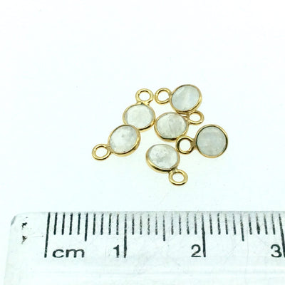 BULK PACK of Six (6) Gold Sterling Silver Pointed/Cut Stone Faceted Round/Coin Shaped Moonstone Bezel Pendants - Measuring 4mm x 4mm