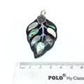 2.25" Pave Rhinestone Encrusted Single Leaf Shaped Black Abalone Pendant with Dark Gray Rhinestones Attached Bail-Measuring 35-60mm. Approx.