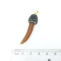 1.5" Pave Rhinestone Encrusted Tusk Shaped Carnelian Pendant with Gray/White Rhinestones and Attached Bail - Measuring 10mm x 43mm, Approx.