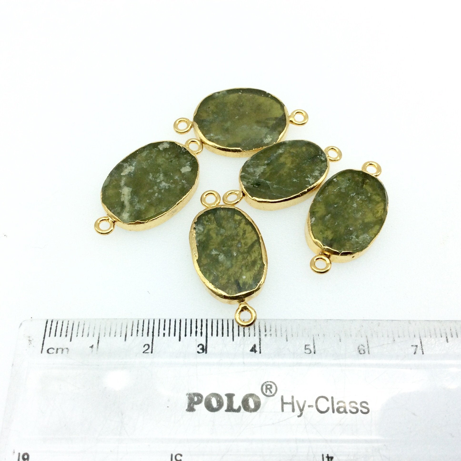 Gold Electroplated Natural Flat Green Vasonite Oval/Oblong Shaped Connector - 20mm - 22mm  Long Approx. - Sold Per Each, Selected at Random