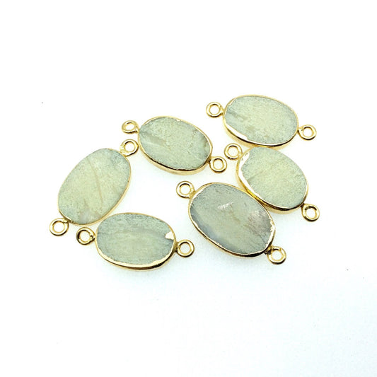 Gold Electroplated Natural Flat Yellow Opal Oval Shaped Connector - 17mm - 20mm  Long Approx. - Sold Per Each, Selected at Random