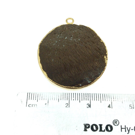Large Gold Electroplated Mixed Red Jasper Faceted Round/Coin Shaped Pendant - Measures 30-40mm approx. - Sold Individually, Random
