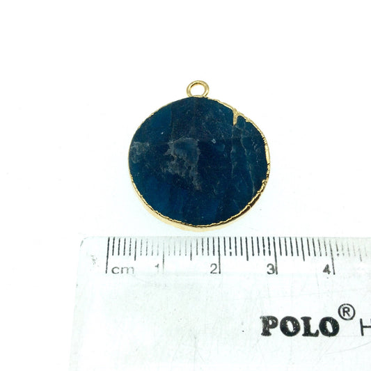 Medium Gold Electroplated Mixed Blue Jasper Faceted Round/Coin Shaped Pendant - Measures 20-30mm approx. - Sold Individually, Random