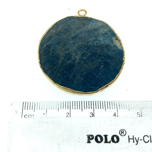 Large Gold Electroplated Mixed Blue Jasper Faceted Round/Coin Shaped Pendant - Measures 30-40mm approx. - Sold Individually, Random