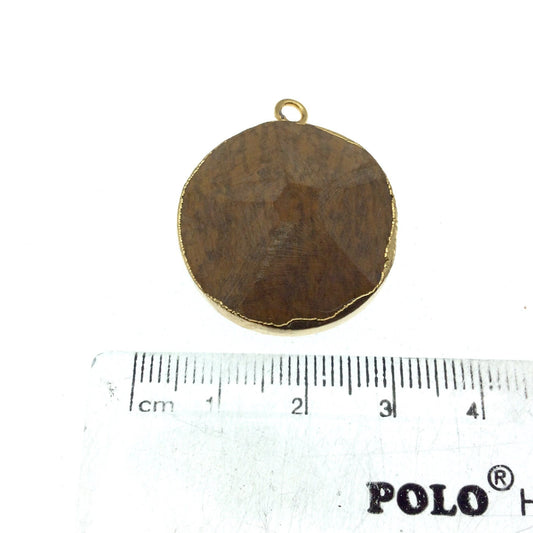 Medium Gold Electroplated Mixed Jasper Faceted Round/Coin Shaped Pendant - Measures 22-35mm approx. - Sold Individually, Random