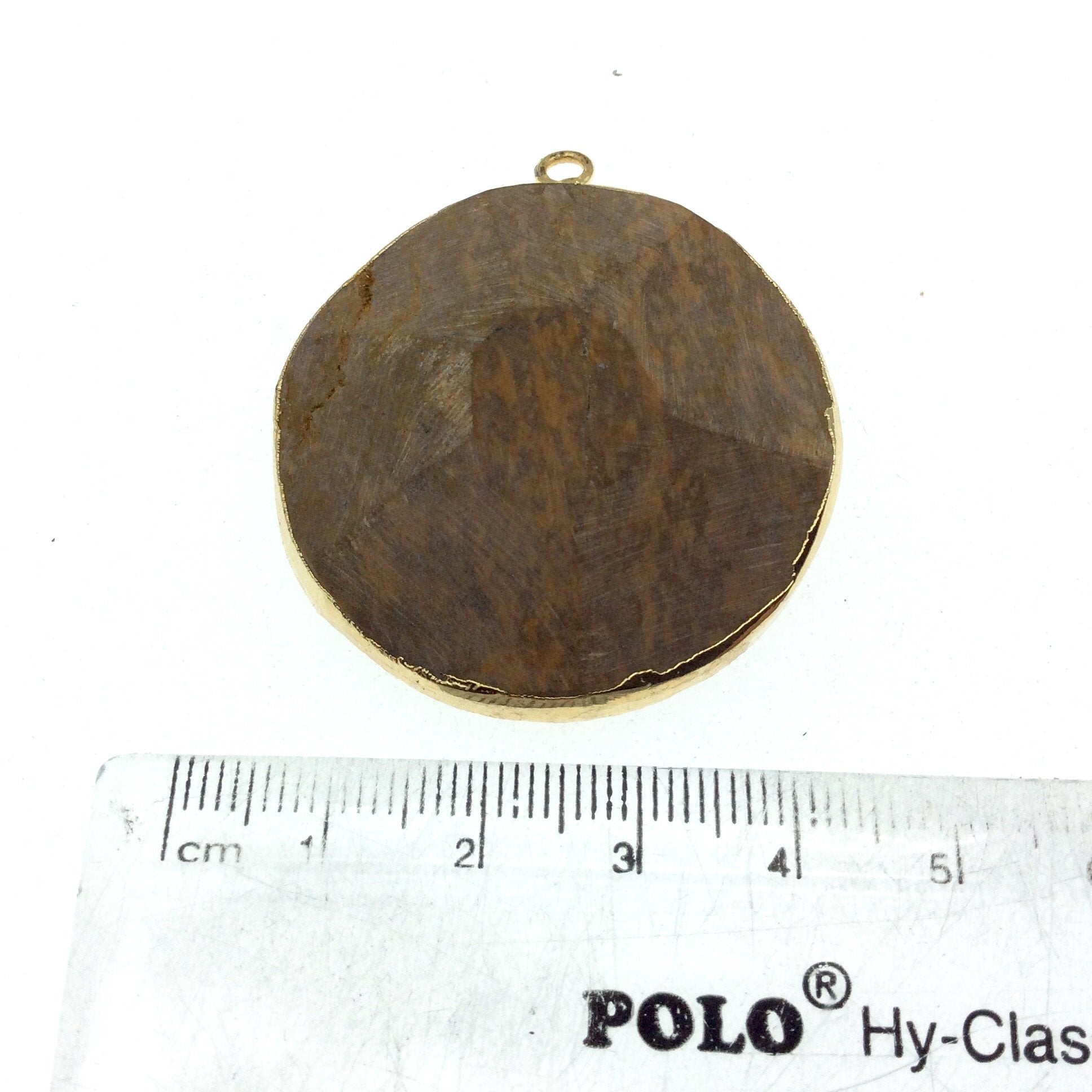 Large Gold Electroplated Mixed Jasper Faceted Round/Coin Shaped Pendant - Measures 35-40mm approx. - Sold Individually, Random