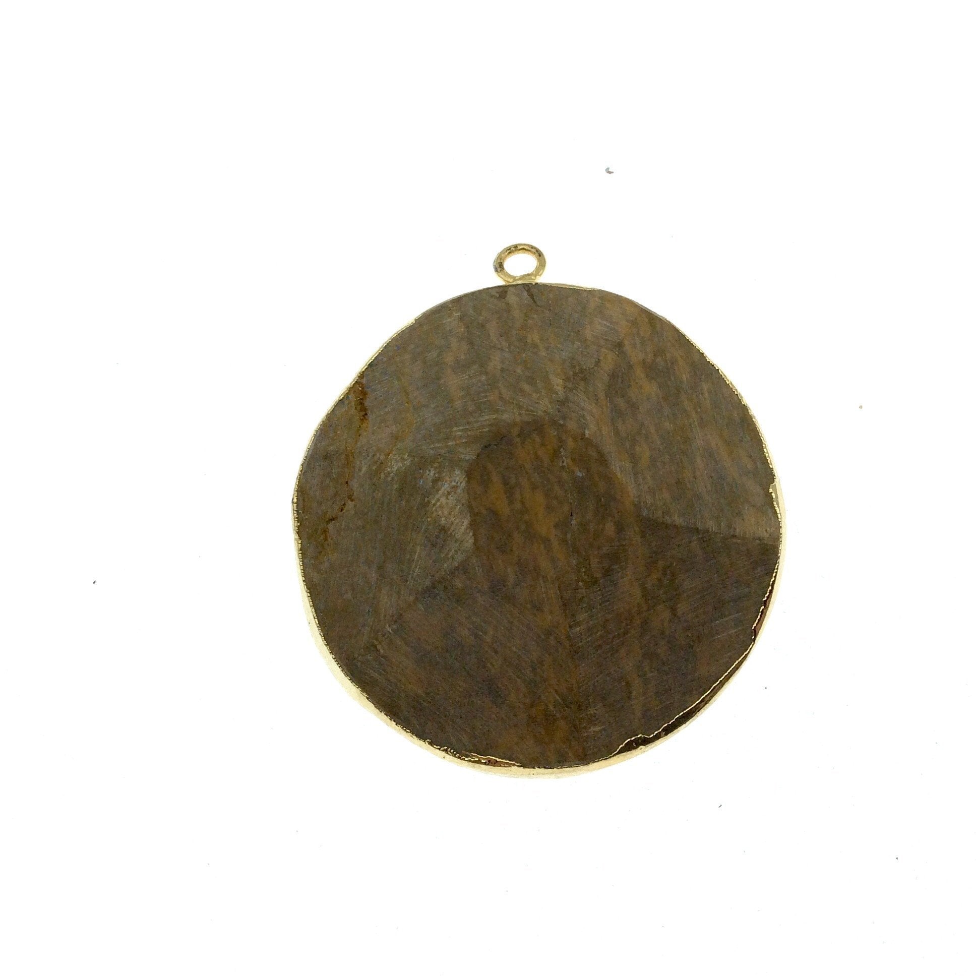 Large Gold Electroplated Mixed Jasper Faceted Round/Coin Shaped Pendant - Measures 35-40mm approx. - Sold Individually, Random