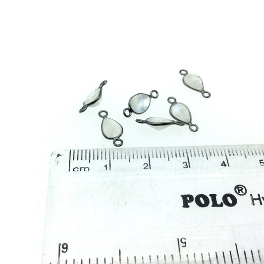 BULK PACK of Six (6) Gunmetal Sterling Silver Pointed/Cut Stone Faceted Teardrop/Pear Shaped Moonstone Bezel Connectors-Measuring 5mm x 7mm