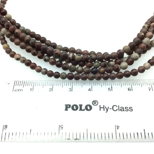 4mm Glossy Natural Owyhee Jasper Round/Ball Shaped Beads with 1mm Holes - Sold by 16" Strands (Approx. 104 Beads) - Quality Gemstone