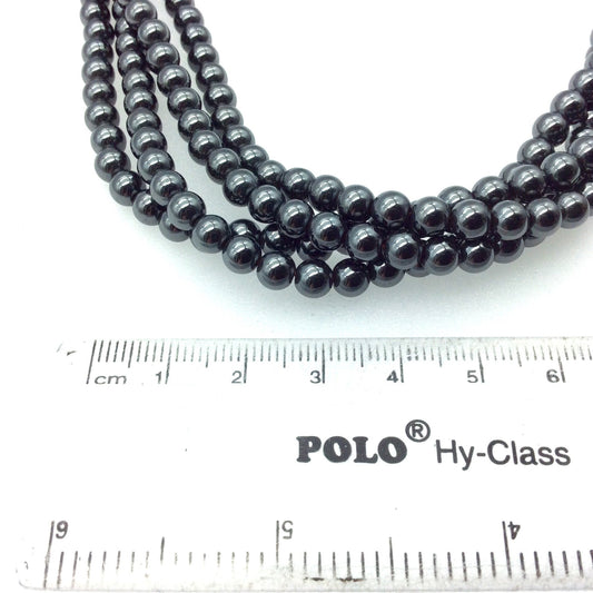 5mm Glossy Finish Natural Smoot Hematite Round/Ball Shaped Beads with 1mm Holes - Sold by 16" Strands (Approx. 83 Beads)