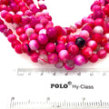 8mm Faceted Mixed Hot Pink/White Agate Round/Ball Shaped Beads - 15" Strand (Approximately 48 Beads) - Natural Semi-Precious Gemstone