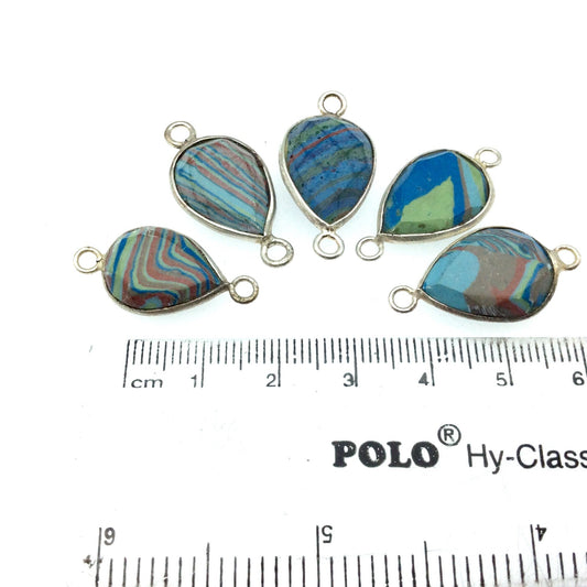 Jeweler's Lot OOAK Silver Plated Faux Fordite Faceted Assorted Copper Bezel Pendants/Connectors 13mm x 18mm, Approx.  "31" - Sold as Shown!