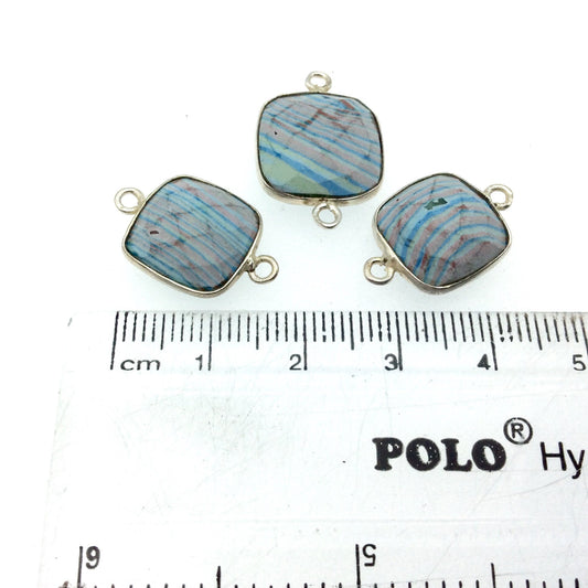Jeweler's Lot OOAK Silver Plated Faux Fordite Faceted Assorted Copper Bezel Pendants/Connectors 12mm - 14mm, Approx.  "21" - Sold as Shown!