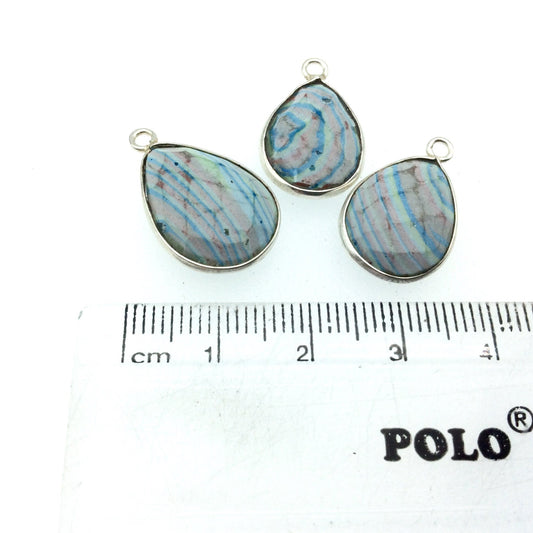 Jeweler's Lot OOAK Silver Plated Faux Fordite Faceted Assorted Copper Bezel Pendants/Connectors 12mm x 16mm, Approx.  "18" - Sold as Shown!