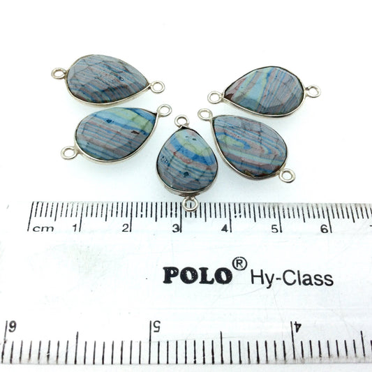 Jeweler's Lot OOAK Silver Plated Faux Fordite Faceted Assorted Copper Bezel Pendants/Connectors 12mm x 16mm, Approx.  "16" - Sold as Shown!